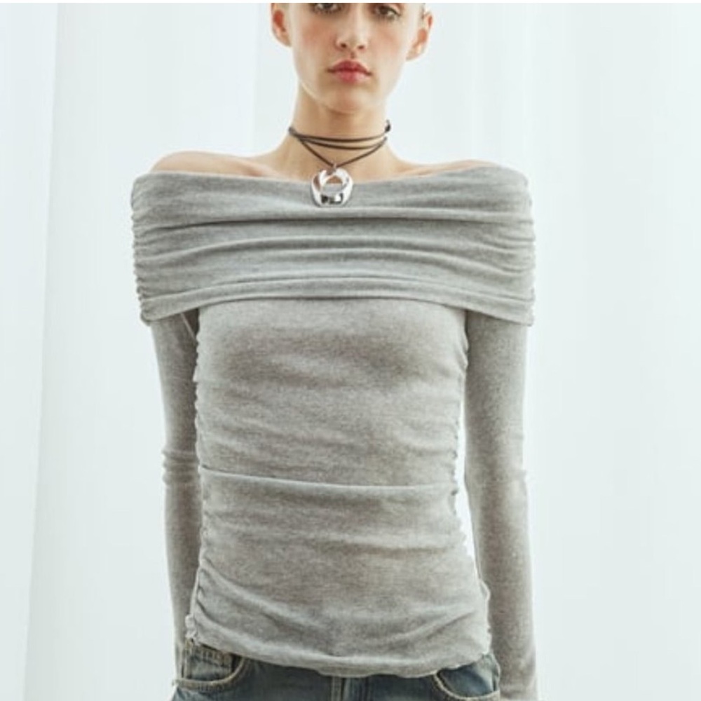 Zara Off The Shoulder Ruched Semi Sheer Top NWT